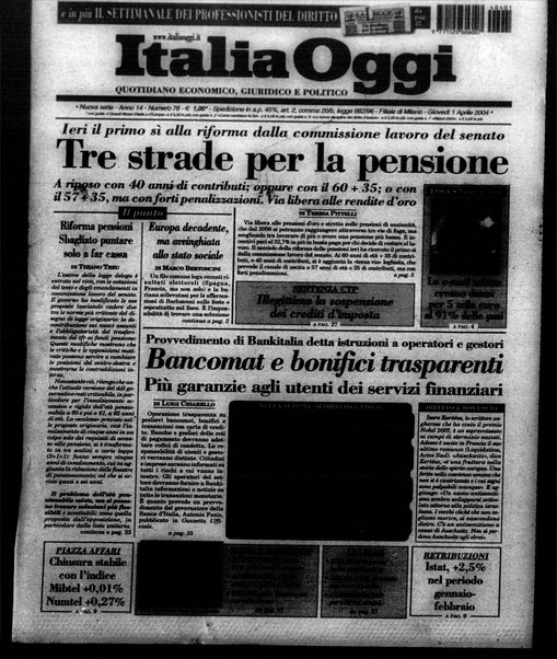 Italia oggi : quotidiano di economia finanza e politica